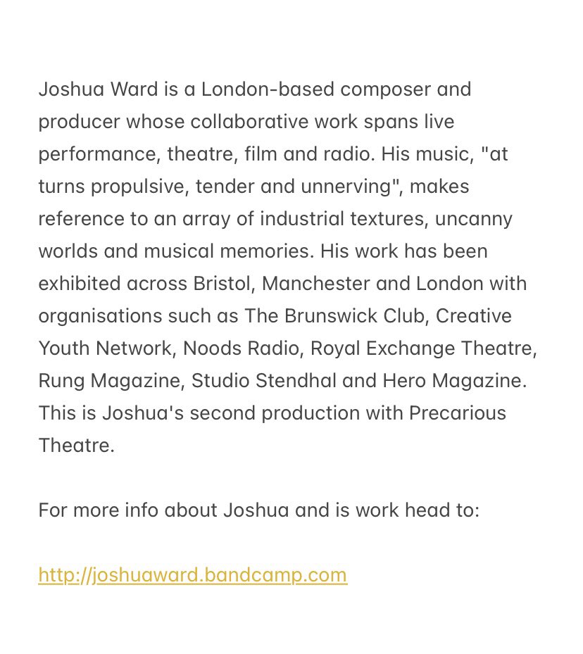 Introducing you to the fifth and final crew member of our latest show, CONVERSION! Joshua Ward is our composer, creating original music for our play. 

You can watch CONVERSION 15th- 17th July at <a href="/LandUTheatre/">Lion & Unicorn Theatre</a>!

Tickets available now! 

thelionandunicorntheatre.com/whats-on