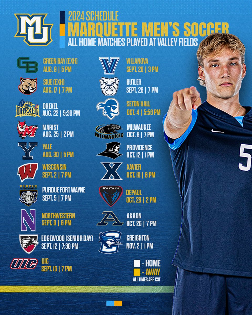 MU Nation mark your calendars to catch the new era of Marquette Men's Soccer 🔜

📰: bit.ly/4aXa0Bw

#WeAreMarquette | #MarquetteSoccer