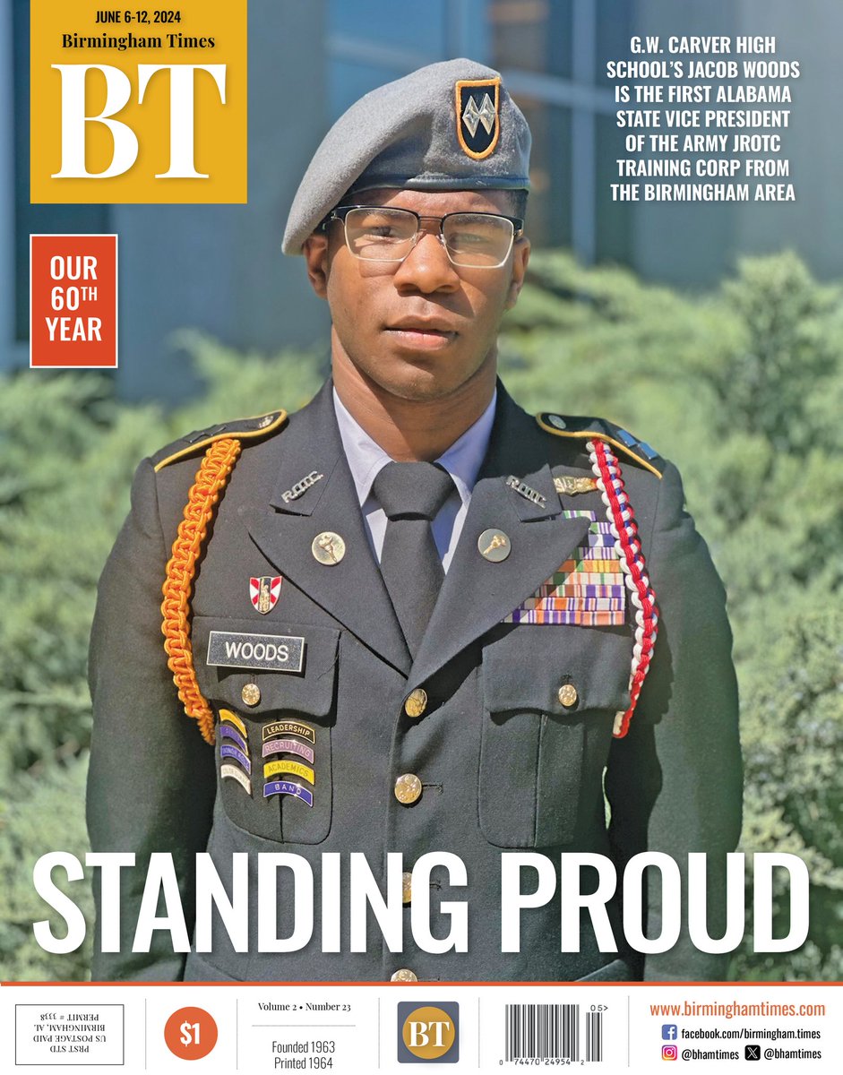 Barnett Wright (@barnettwright) on Twitter photo Cover of this week's <a href="/BhamTimes/">TheBirminghamTimes</a> print edition featuring Jacob Woods, who becomes the first <a href="/BhamCitySchools/">Birmingham City Schools🎓</a> student to serve as a state officer with the #Alabama Army JROTC.
birminghamtimes.com/2024/06/birmin… Cover of this week's <a href="/BhamTimes/">TheBirminghamTimes</a> print edition featuring Jacob Woods, who becomes the first <a href="/BhamCitySchools/">Birmingham City Schools🎓</a> student to serve as a state officer with the #Alabama Army JROTC.
birminghamtimes.com/2024/06/birmin…