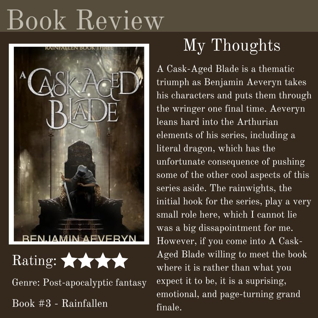 Nathan’s Fantasy Reviews (@nathan_reviews) on Twitter photo A Cask-Aged Blade by Benjamin Aeveryn is a strong and ambitious finale to the Rainfallen series....once I stopped trying to force it to be the book I thought it should be.
My full review: beforewegoblog.com/review-the-cas…
<a href="/BeforeWeGoBlog/">BeforeWeGoBlog</a> A Cask-Aged Blade by Benjamin Aeveryn is a strong and ambitious finale to the Rainfallen series....once I stopped trying to force it to be the book I thought it should be.
My full review: beforewegoblog.com/review-the-cas…
<a href="/BeforeWeGoBlog/">BeforeWeGoBlog</a>