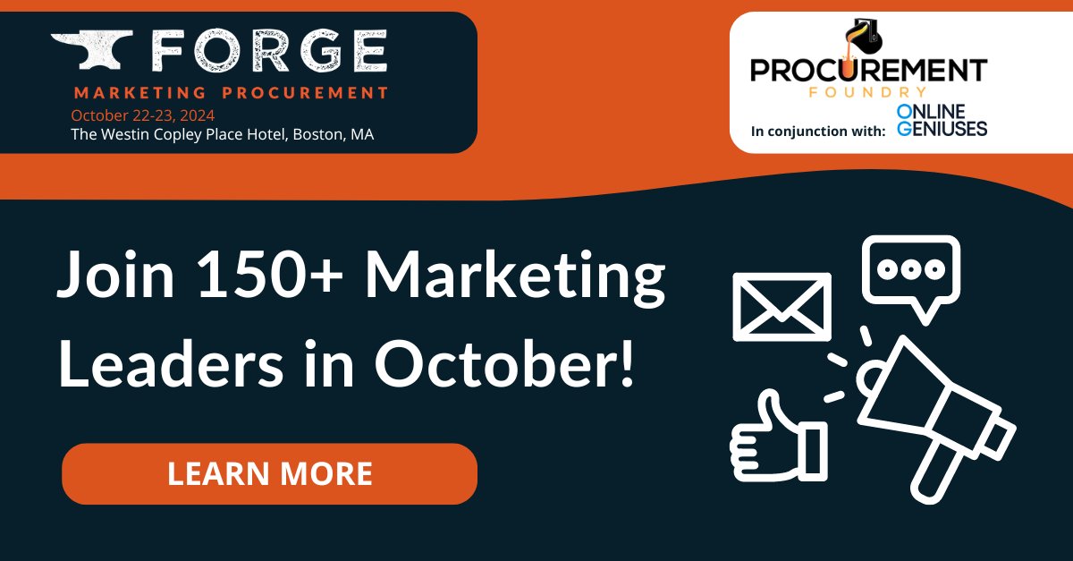 📢 We are thrilled to announce that #ForgeMarketing Procurement Summit will happen this October!

Join senior marketing procurement practitioners from 150+ brands who lead the strategy and planning of the marketing category for their business.

Learn more: hubs.li/Q02zYg9j0