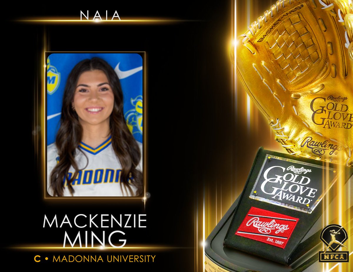 NAIA Rawlings Gold Glove Award Winner - C - Mackenzie Ming 🏆

#TeamRawlings #RawlingsGoldGloveAward <a href="/NFCAorg/">National Fastpitch Coaches Association</a>