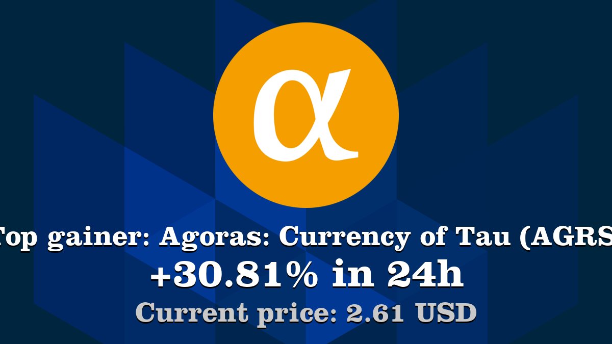 Coinwink's tweet photo. Top gainer: #Agoras:CurrencyofTau #AGRS $AGRS increased by 30.81% in 24h! Create your Agoras: Currency of Tau (AGRS) #crypto alert: https://t.co/BCr6wwhiqk https://t.co/kDOdFRNAn8