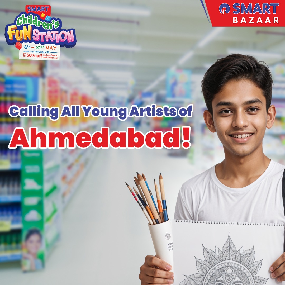 SMARTBazaarIn's tweet image. Last chance to unleash your creativity! 🎨 Our drawing competition is happening on June 8th, 2 PM onwards at SMART Bazaar Alpha One Mall and 15th June, 2PM at SMART Superstore Advance Mills. Fun activities and awesome prizes await!

#SMARTBazaar #ChildrensFunStation #FunStation
