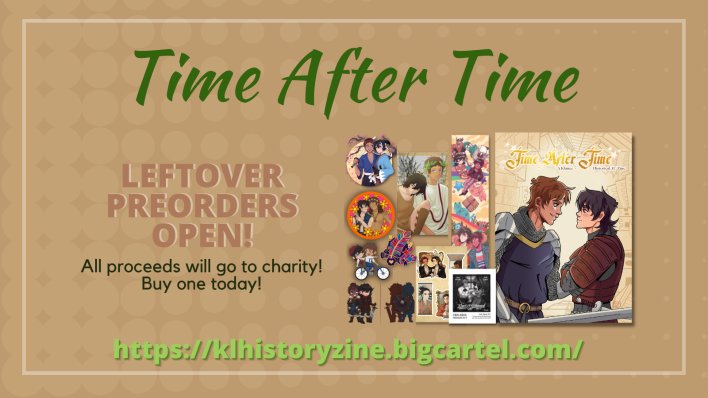 KLHistoryAUZine's tweet photo. It's Time (After Time!) Leftover sales are now open! Now is your chance to get your hands on some of the beautiful leftovers from the Klance Time After Time zine! All proceeds go to charity, so get them now before they run out!
 https://t.co/ibfWeHUVnt https://t.co/BCk8Yf9INT