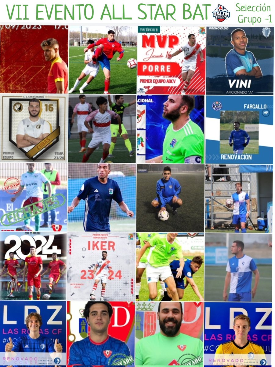 𝐕𝐈𝐈 𝐄𝐕𝐄𝐍𝐓𝐎 𝐀𝐋𝐋 𝐒𝐓𝐀𝐑 𝐁𝐀𝐓 

Selección G-1 

Meneses  y Ollero del <a href="/robledo_cf/">Robledo CF</a>

Pastor del <a href="/edmoratalaz/">ED Moratalaz</a>

Vega del <a href="/CD_Coslada/">CD COSLADA ⚽️</a>

Fran Fargallo del <a href="/CDVicalvaro/">C.D. Vicálvaro ⚽️</a>

Jacobo del <a href="/UDSanse/">U.D. Sanse</a>

Cubas del <a href="/CD_San_Fernando/">𝗖.𝗗. 𝗦𝗮𝗻 𝗙𝗲𝗿𝗻𝗮𝗻𝗱𝗼</a>

Vini del <a href="/SportingDeHorta/">A.D. Sporting de Hortaleza</a>

#VIIAllStarBat