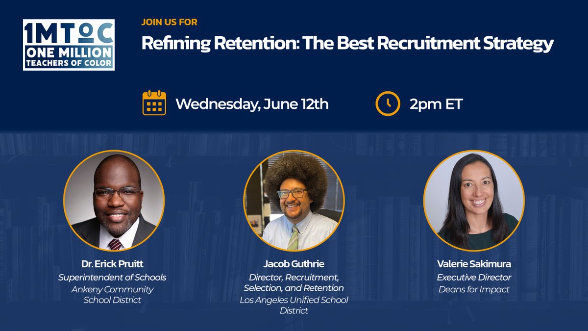 One Million Teachers of Color (@1mtoc) on Twitter photo Join the us on June 12th at 2pm ET for an insightful webinar that delves into the factors contributing to the retention of diverse educators.
Register now: ow.ly/1LrC50SbN0f
<a href="/AnkenySchools/">Ankeny Schools</a> <a href="/LASchools/">Los Angeles Unified</a> <a href="/ValerieSakimura/">Valerie Sakimura</a> <a href="/deansforimpact/">Deans for Impact (DFI)</a> Join the us on June 12th at 2pm ET for an insightful webinar that delves into the factors contributing to the retention of diverse educators.
Register now: ow.ly/1LrC50SbN0f
<a href="/AnkenySchools/">Ankeny Schools</a> <a href="/LASchools/">Los Angeles Unified</a> <a href="/ValerieSakimura/">Valerie Sakimura</a> <a href="/deansforimpact/">Deans for Impact (DFI)</a>