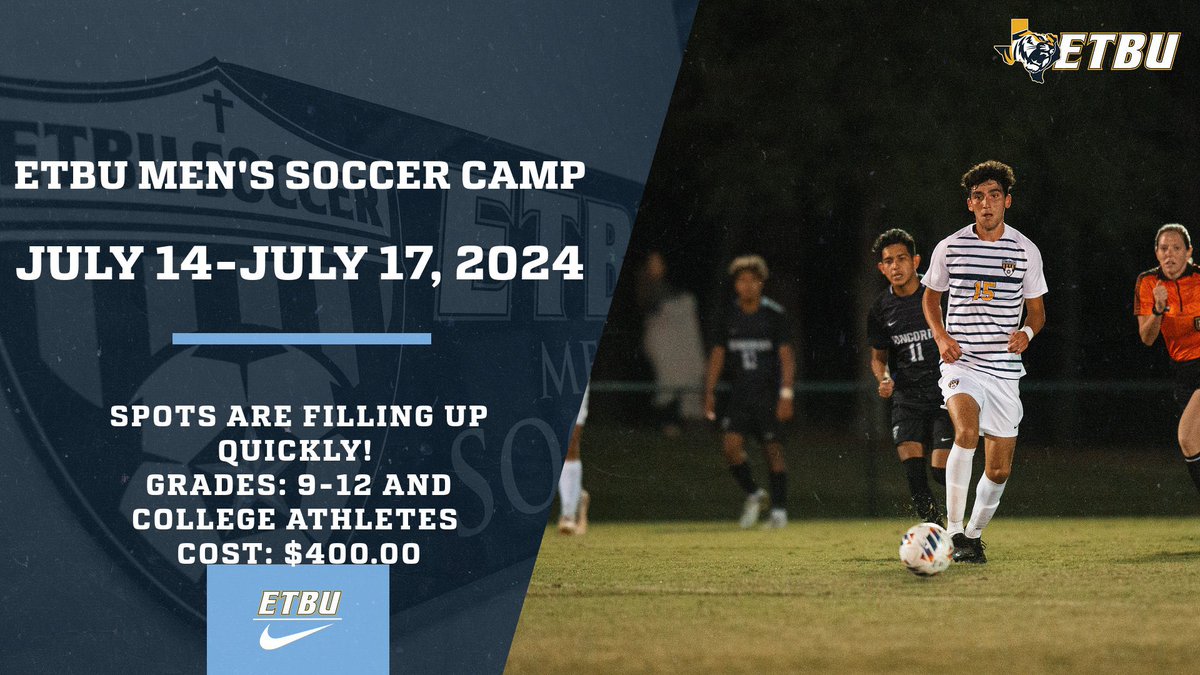 Don’t Miss Out on our Summer Residential Soccer Camp.  Spots feeling up quickly. 
Visit: menssoccer.etbusportscamps.com/elite-resident…
