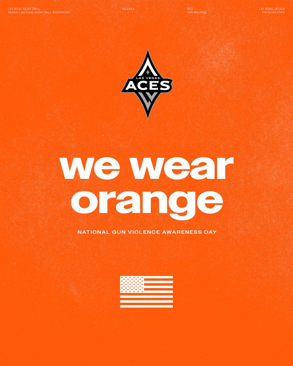 LVAces's tweet photo. As we begin #WearOrange Weekend, the Las Vegas Aces recognize National Gun Violence Awareness Day.

Today, #TeamWWearsOrange for the thousands of people whose lives are taken or forever changed by gun violence every year in America. We honor them with action by working to end the preventable gun violence crisis in our nation.