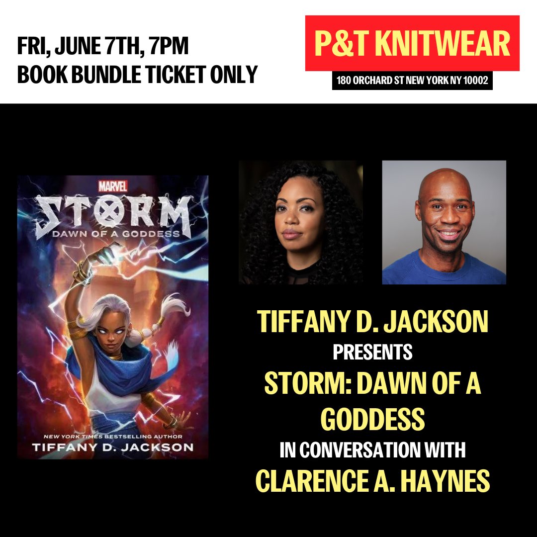 So most folks who know me know I’m a huge X-Men person (X-Men ‘97, phenomenal), so my honor to speak tonight June 7 with author extraordinaire Tiffany D. Jackson aka @writeinbk about her new YA novel Storm: Dawn of a Goddess at <a href="/ptknitwear/">P&T Knitwear | Books and Podcasts</a> 

Details at ptknitwear.com/events/20240607