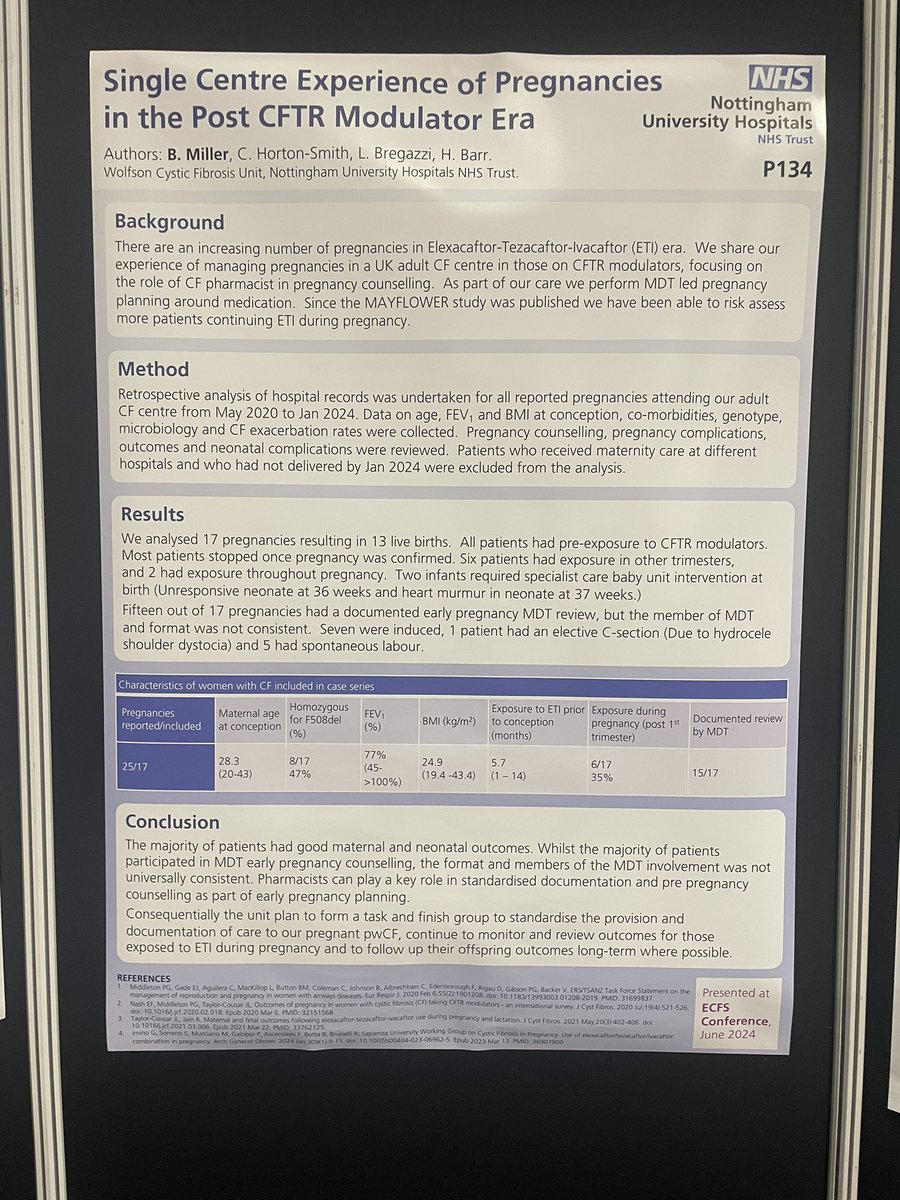 Great to see the posters from <a href="/NUHPharmacy/">NUH Pharmacy</a> CF Team <a href="/ECFSConference/">European Cystic Fibrosis Society</a> <a href="/ukcfpg/">UK CFPG</a> and that the lead authors include Rianna our CF Pharmacy Technician