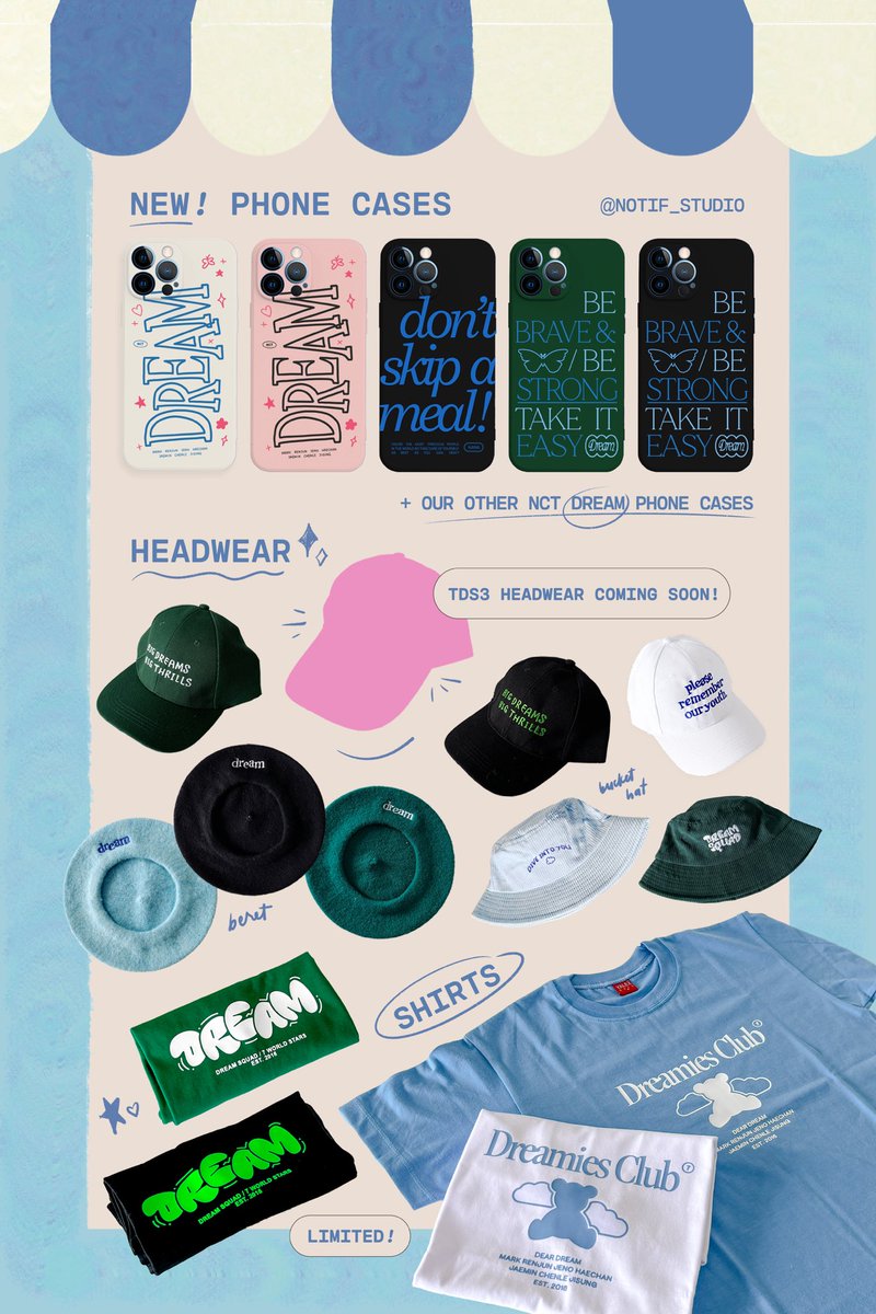𝗗𝗥𝗘𝗔𝗠( )𝗦𝗣𝗔𝗖𝗘: 𝗔𝗥𝗧𝗜𝗦𝗧 𝗖𝗔𝗧𝗔𝗟𝗢𝗚 🛒
🌟 by <a href="/notif_studio/">notif studio ⁕</a>

Get ready to elevate your style with their exclusive 7DREAM-inspired phone cases, stickers, caps, shirts, and other trendy merchandise!

Grab these exclusive pieces on the 29th! 

#7DREAMSPACE #NCTDREAM