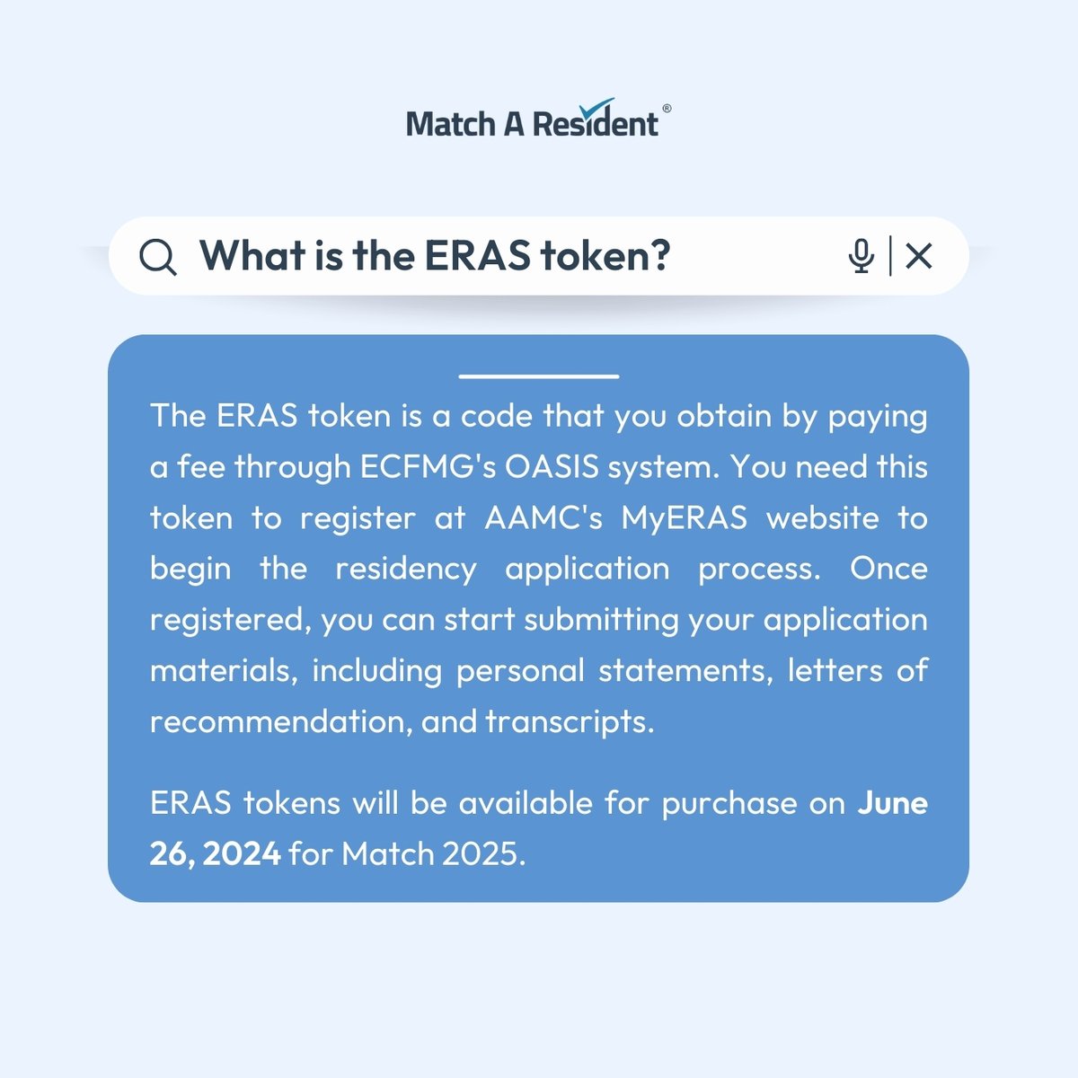 MatchAResident's tweet photo. What's the ERAS token and why do I need it? It's the key to starting your residency application on MyERAS! The token will be available for purchase on June 26th, 2024 for Match 2025.
#ERAS #Match2025 #MatchAResident #IMGMatch #medicine #medschool #meded #medical #medicalstudent https://t.co/zj0KQH3mw6