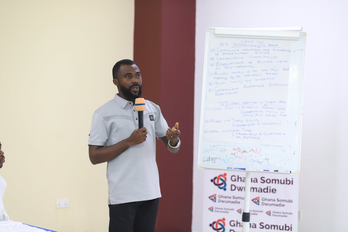 GhanaSomubi's tweet photo. Group representatives share insights from group discussions on the implementation of the District Mental Healthcare Plan, strategies for sustainability, and possible districts for scale up.

#MentalHealth #DistrictMHPlan https://t.co/XS8P0sJ7Dz