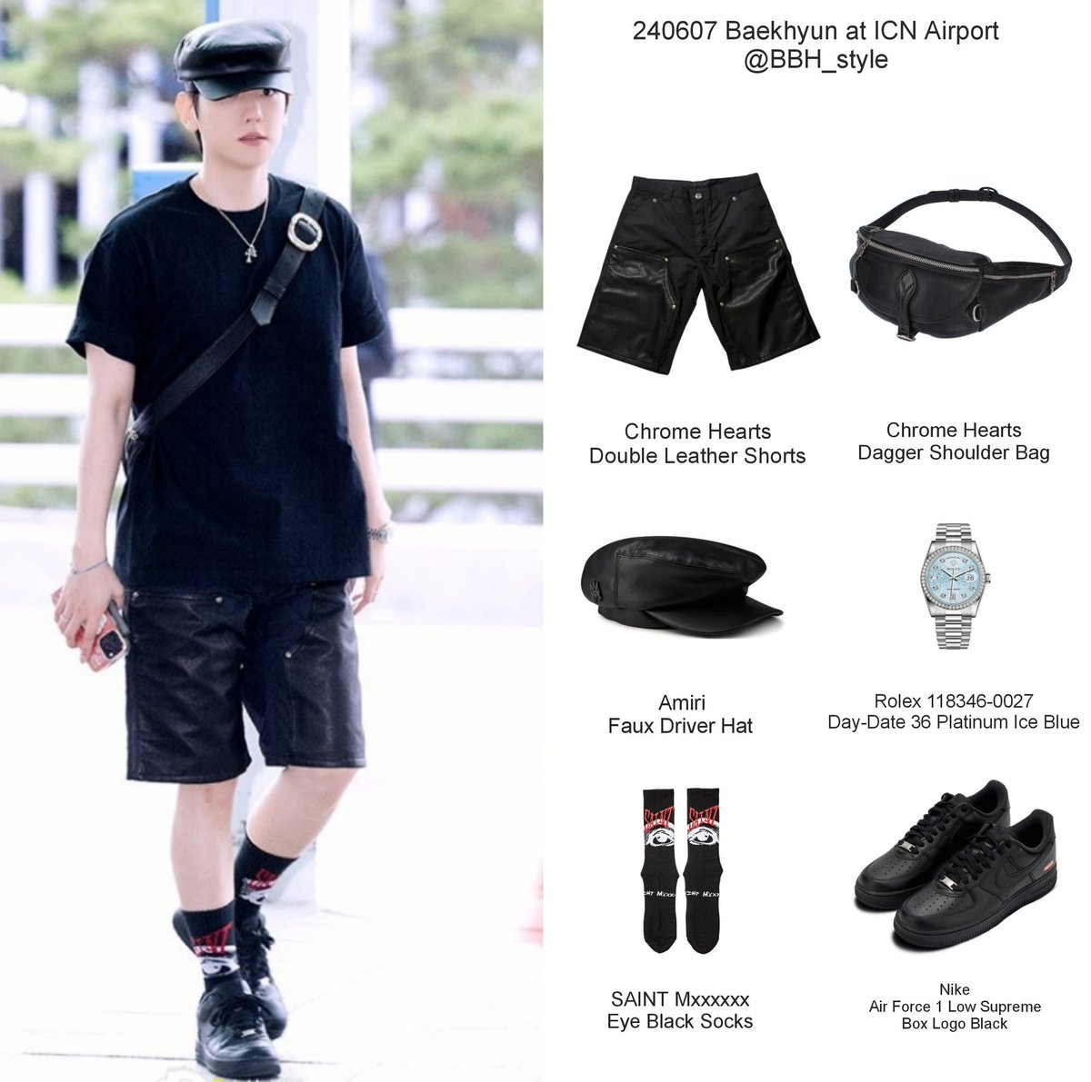 240607 Baekhyun at ICN Airport - Chrome Hearts Double Leather