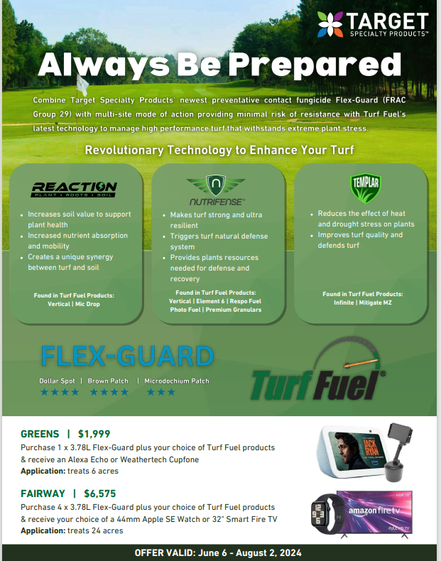 TargetSpecCan's tweet photo. Our 2024 Summer Turf Fuel &amp; Flex-Guard Promo has arrived!  Connect with your local Target Specialty Rep to learn more about this exciting opportunity. https://t.co/zE43TJ53Rd