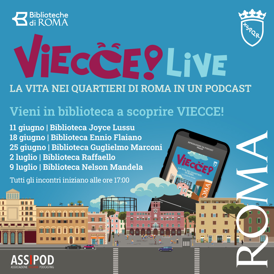 Roma's tweet photo. 🎙️ #Viecce arriva nelle Biblioteche di Roma! 📚
📅 Dall'11 giugno al 9 luglio, partecipa agli incontri #ViecceLive per ascoltare le puntate dedicate ai quartieri di Roma e registrare un #podcast live dopo un piccolo corso di podcasting🎧🗣️
Prenota ora 👇
https://t.co/lXJXQdQA1W https://t.co/RML0qqB9yN