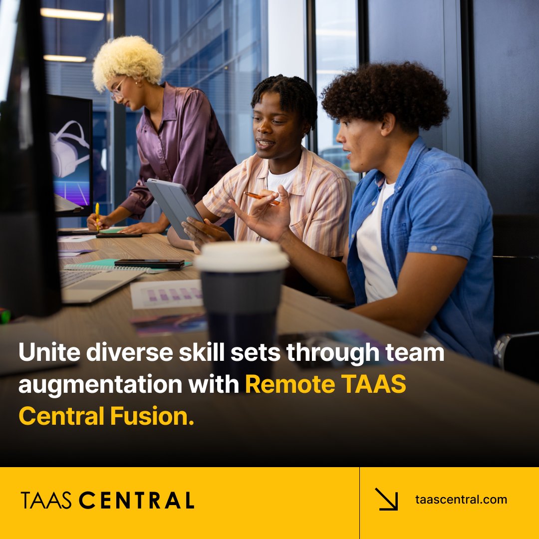 taascentral's tweet photo. Unite diverse skill sets through team augmentation with Remote TAAS Central Fusion. Internal and external experts collaborate to deliver comprehensive solutions. #CrossFunctionalTeams #CollaborativeSuccess https://t.co/S8K6UB0yDX