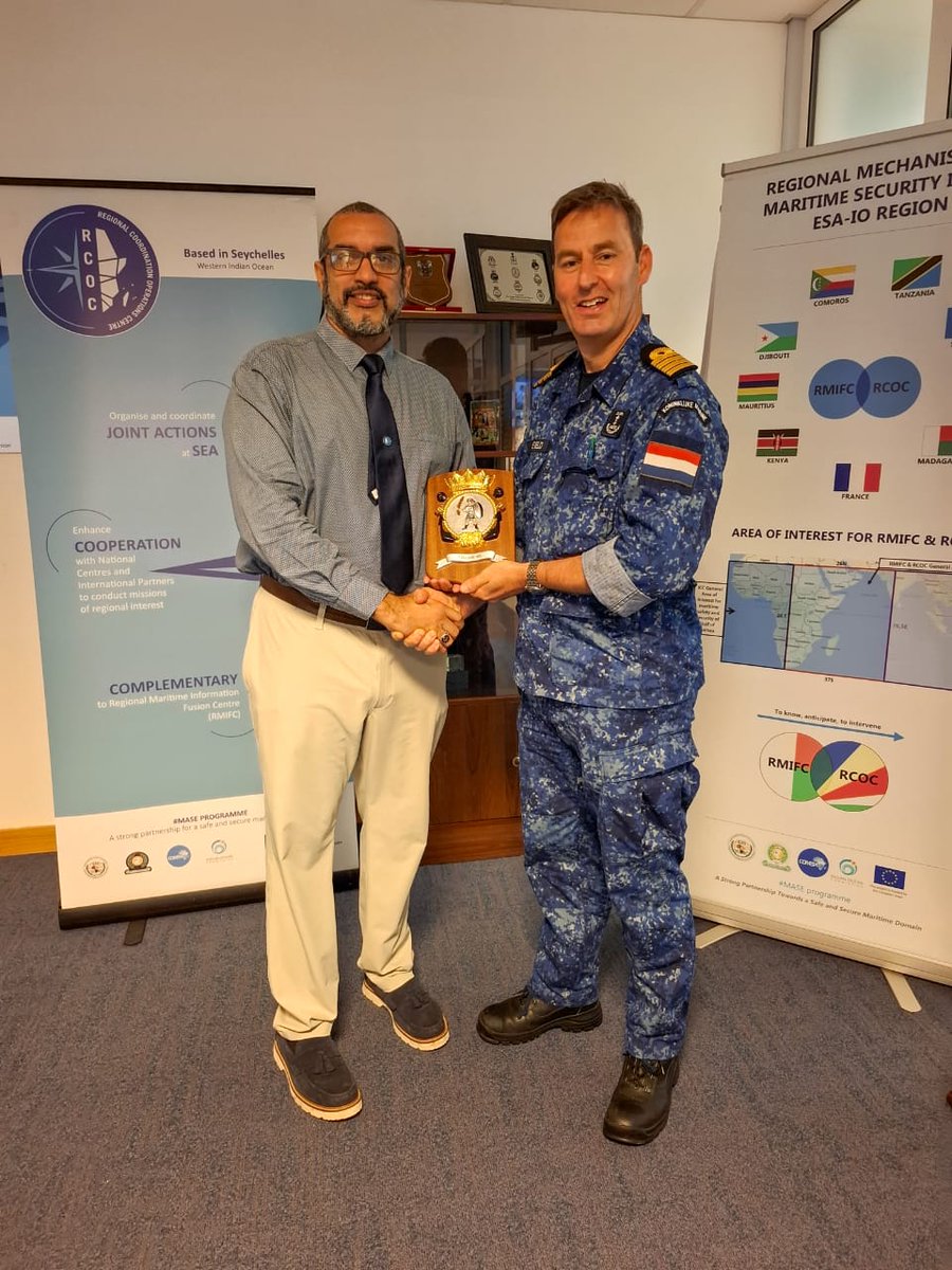The
<a href="/RCOC_Center/">Regional Coordination Operations Centre</a> had the pleasure of welcoming Capt Paul Bijleveld Commander <a href="/ZrMsKarelDman/">Zr.Ms.KarelDoorman</a>  on a courtesy visit at the RCOC Center.<a href="/MASE_programme/">#MASE Programme</a> <a href="/commission_coi/">Commission de l’océan Indien COI_IOC</a> <a href="/RMIFCenter/">RMIFC</a>