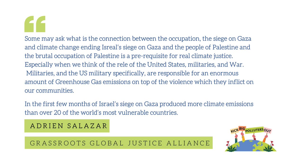 CANIntl's tweet image. .@adrien4ej spoke on the emissions resulting from military operations, most notably from the United States and their funding to the Israeli state. 

The end of the occupation of Palestine 🍉is a pre-requisite for #ClimateJustice
#DefundGenocide #KickBigPollutersOut