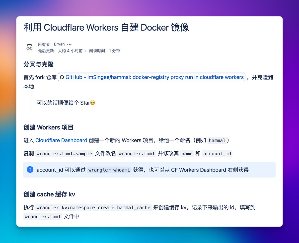 geekbb's tweet image. 好文分享:《利用 Cloudflare Workers 自建 Docker 镜像》
🧩singee.atlassian.net/wiki/spaces/MA…
Github github.com/ImSingee/hammal