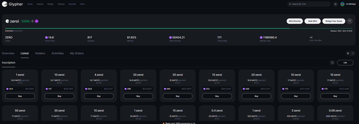 Glypher第二期开始mint了，之前参与过第一期，到现在也有十几倍了

这项目方是真的有一直在做事，打完后完成了种子轮融资，又给社区发过两轮空投，收益远超mint成本

在推特也是space不断，支持Bitlayer生态，给社区发空投，跟Merlin一起做跨链桥，与Mode官方合作开发 Mode 铭文协议，打造 Blob