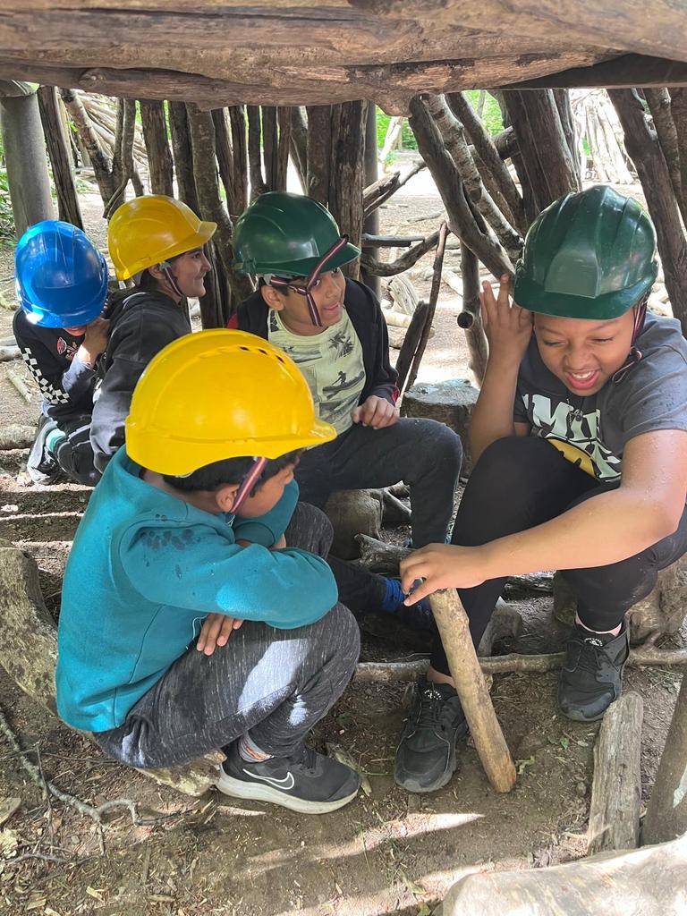 There was a bear in the woods!  Luckily, we could hide in our shelters to keep us safe.