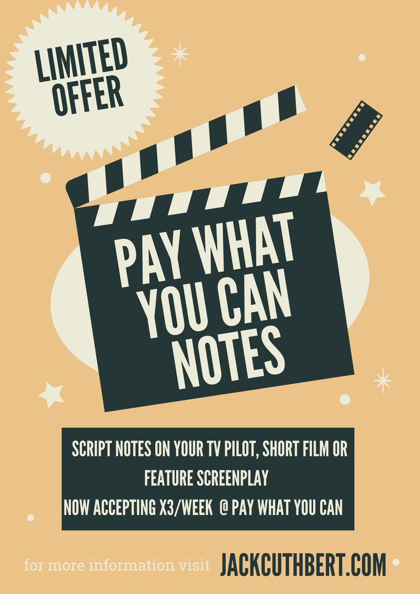 JackCuthbert's tweet image. 💡Send me your script. I'll give you notes and then you pay me what you can. DM me for more details or just to chat about your script. #screenwriting #scriptnotes