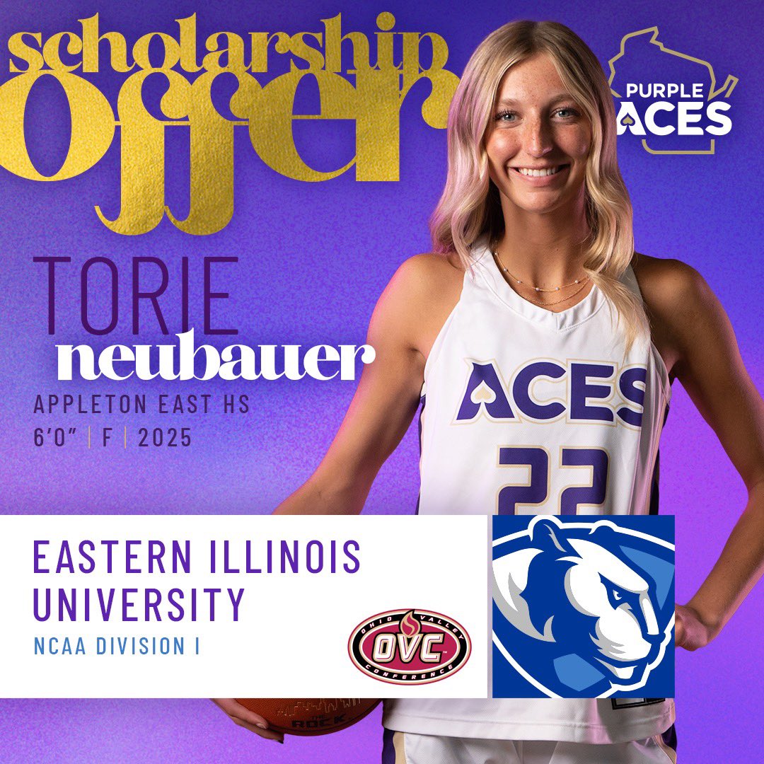 Purple Aces (@purpleaceswi) on Twitter photo ⭐️Torie Neubauer (2025)
⛹🏼♀️6’0”| F
🏫 Appleton East HS
🐤<a href="/TorieNeubauer/">Torie Neubauer</a> <a href="/appletoneastgbb/">Appleton East GBB</a>
Earned a scholarship offer from HC Marqus McGlothan and the Eastern Illinois Panthers of the Ohio Valley Conference‼️
💟♠️ #PlayAces #AcesEarnIt ⭐️Torie Neubauer (2025)
⛹🏼♀️6’0”| F
🏫 Appleton East HS
🐤<a href="/TorieNeubauer/">Torie Neubauer</a> <a href="/appletoneastgbb/">Appleton East GBB</a>
Earned a scholarship offer from HC Marqus McGlothan and the Eastern Illinois Panthers of the Ohio Valley Conference‼️
💟♠️ #PlayAces #AcesEarnIt