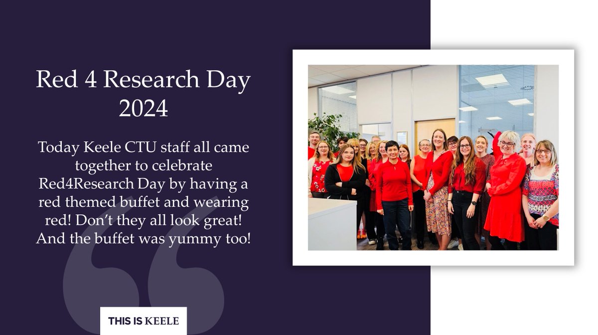 ❤️Keele CTU Staff celebrating #red4researchday 2024
🔴#red4research brings together all those participating, supporting &amp; undertaking research. Whether on the front line or behind the scenes or the research participants making it happen.  
🎈Happy Red4Research Day!

#r4rd2024