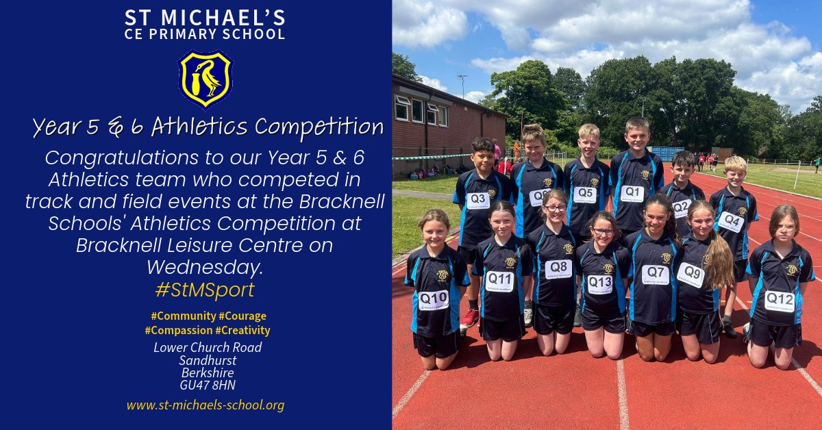 stmichaelssand's tweet photo. Well done to our Year 5 &amp; 6 Athletics Team who finished 10th out of 22 schools in the Bracknell Schools' Athletics Competition on Wednesday! #StMSport https://t.co/A1hOEOVkx4