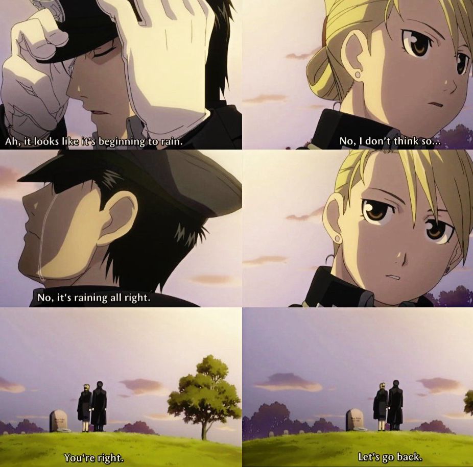15 years ago today in the Fullmetal Alchemist Brotherhood anime... 

It was raining. 🌧