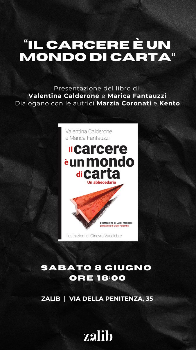 DOMANI sabato 8 alle 18 sarò da Zalib (Roma Trastevere) per presentare il nuovo libro della Garante dei Detenuti di Roma Capitale, Valentina Calderone, e di Marica Fantauzzi, uscito da pochissimo per Momo edizioni. Vi aspetto! <a href="/MomoEdizioni/">Momo Edizioni</a>