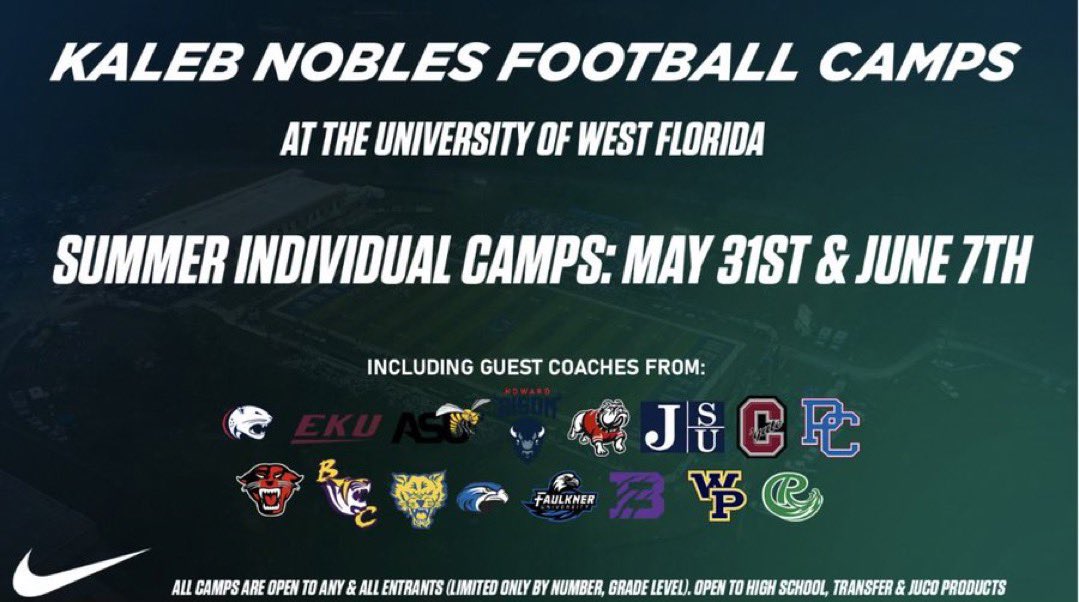 ColtonVWilson's tweet photo. Blessed to have the opportunity to hone my skills today at the @CoachKNobles Football Camp on June 7th at the University of West Florida! 
@NHSRaidersFB @RecruitNavarre @CoachGBagley @CoachBenji @MardieWilson @LegacyAthletic9 @AHoughtonWilson @CoachMelo90 https://t.co/aGkeiDk33f