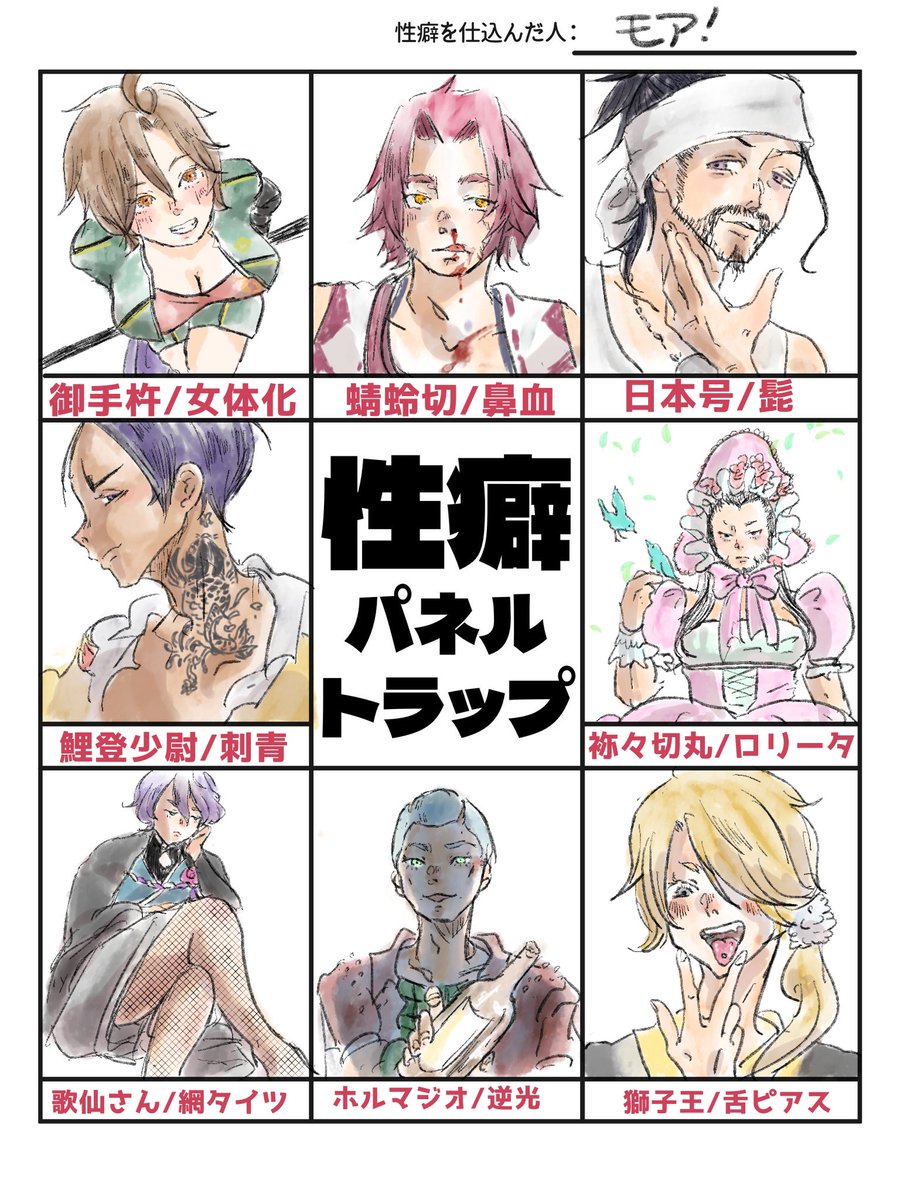 #性癖パネルトラップ
久しぶりのお絵描きめちゃくちゃ楽しかった〜〜〜!お構い下さったフォロワっさんたちありがとうございました! 