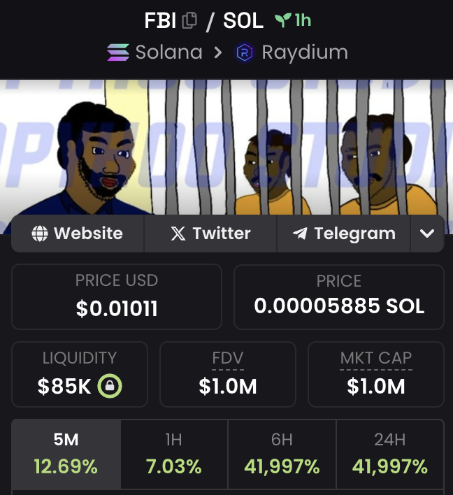FBIMemeCoin's tweet photo. @SaulWgmi come join us we just broke 1m mcap https://t.co/UMSzxRTMUv