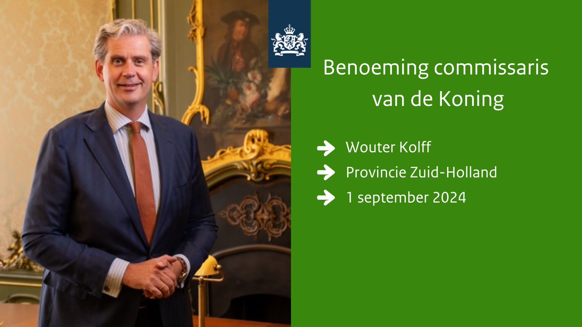 De Ministerraad is vandaag akkoord gegaan met het voorstel van minister De Jonge om Wouter Kolff voor te dragen voor benoeming tot commissaris van de Koning in de provincie Zuid-Holland. De datum van benoeming is 1 september 2024. ➡️ nieuwsbzk.nl/2744059.aspx?t…