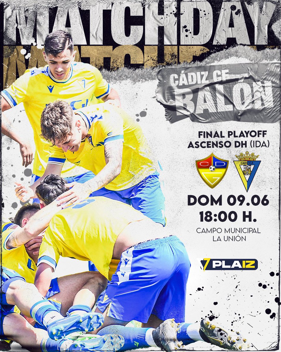 💛💙 𝗠𝗔𝗧𝗖𝗛𝗗𝗔𝗬

⚽ ¡HOY JUEGA EL CÁDIZ CF BALÓN!

🆚 <a href="/CD_Guadiaro/">C.D.Guadiaro</a>
📌 Final playoffs ascenso DH (ida)
🏟 Campo Municipal La Unión
⏰ 18:00 horas
📺 PLAIZ
#⃣ #GuadiaroCádizCFBalón

💛 #VamosBalón