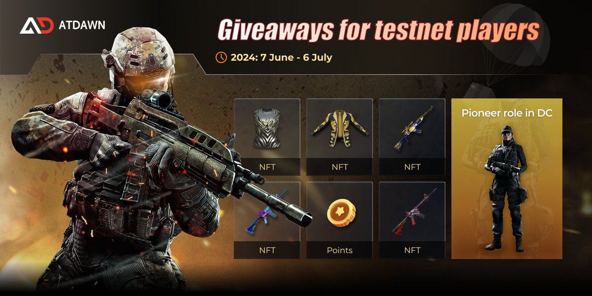 🔥 Gear up for the ultimate gaming adventure with AtDawn!

🌅 Join our beta test network to win rare NFTs and game points! Embark on thrilling battles, invite friends, and share your feedback for exclusive rewards!

👉 medium.com/@AtDawn.io/div…

#AtDawn #gaming #beta #NFTs