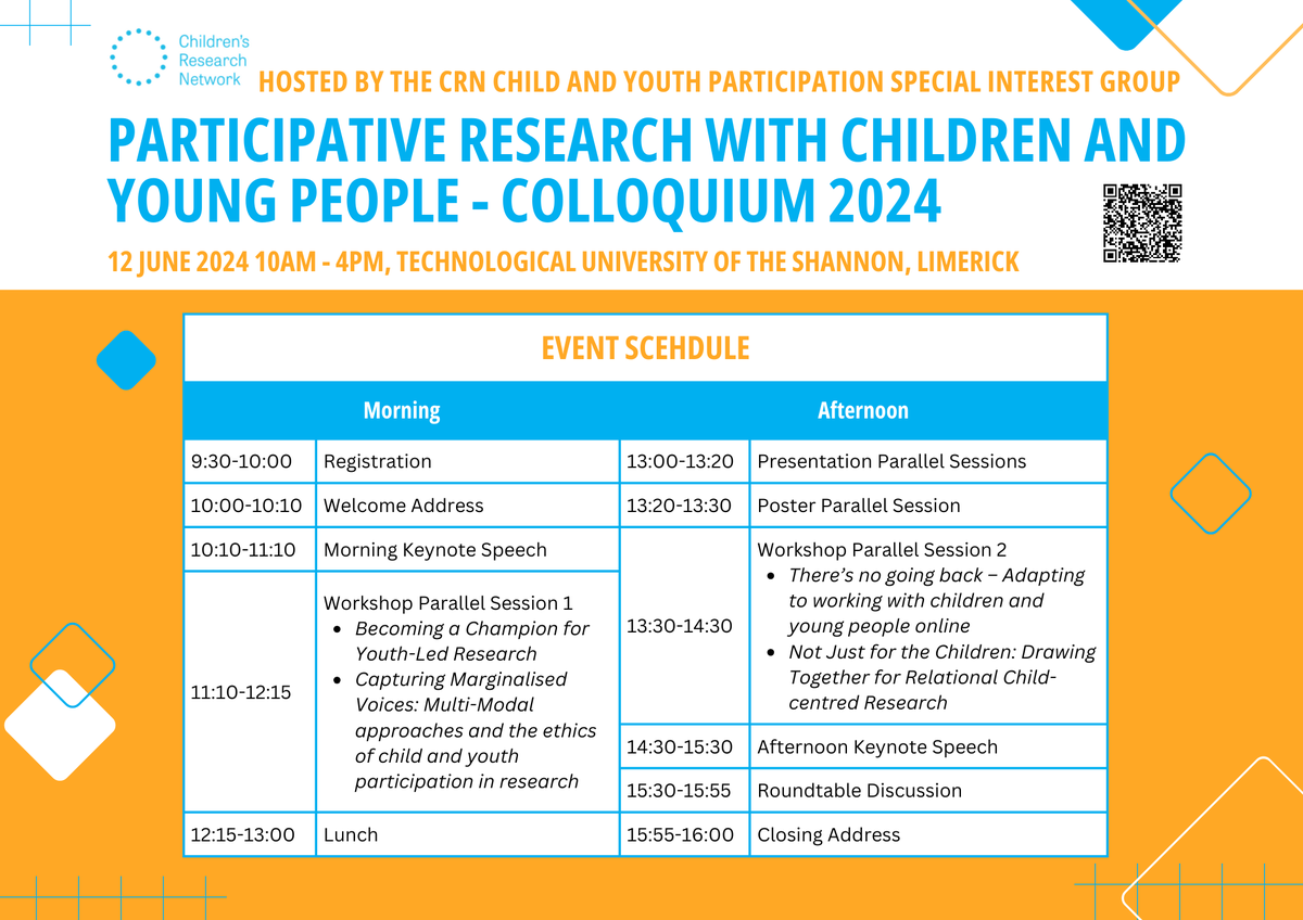 Check out the CRN Child and Youth Participation Colloquium schedule! There are some fantastic workshops, presentations and keynote speakers featuring at the colloquium, and you can still join us! Get your ticket now here hub.ucd.ie/usis/W_HU_MENU… or read more on our website