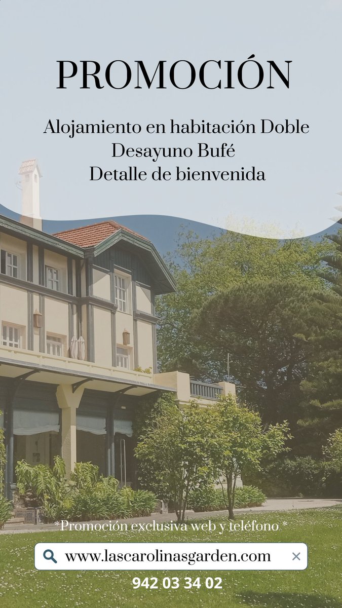 "Tu estancia perfecta comienza con nuestra promoción y un detalle de bienvenida."💚
Infórmate y reserva a traves del 942 03 34 02 o lascarolinasgarden.com