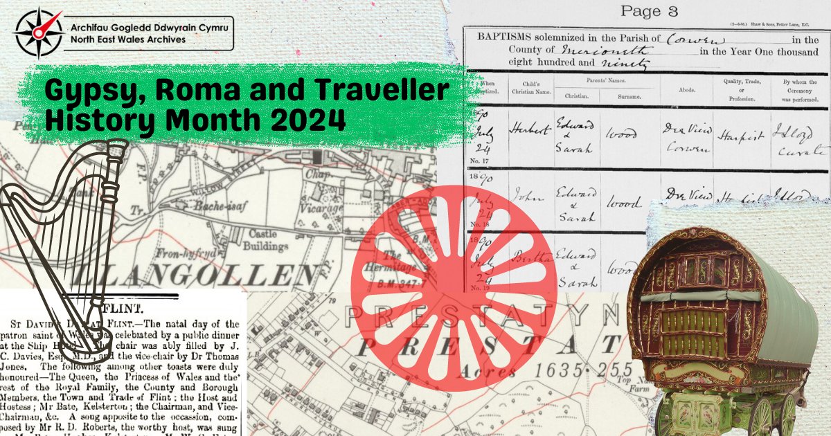 NEWalesArchives's tweet image. For GRTHM 2024, North East Wales Archives have spent time researching the historic stories of Gypsy, Roma and Traveller communities across North East Wales. Visit Ruthin, Llangollen and Prestatyn libraries to explore the different stories we were able to uncover. #GRTHM2024