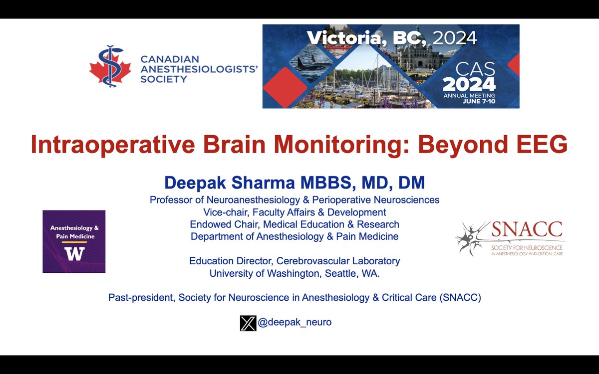 Deepak Sharma (@deepak_neuro) on Twitter photo Monitoring #brain is critical under #anesthesia for any surgery, not just neurosurgery! Join me with <a href="/shobanarajan51/">Shobana Rajan MD, FASA</a> <a href="/BryanGlezerson/">Bryan Glezerson</a> <a href="/MelindaDavisYYC/">Melinda Davis</a> at #CASAM2024 <a href="/CASUpdate/">Canadian Anesthesiologists' Society</a>. Let's discuss
🧠 EEG
🧠 Evoked Potentials
🧠 NIRS
🧠 Jugular oximetry
🧠 Transcranial Doppler
and more! Monitoring #brain is critical under #anesthesia for any surgery, not just neurosurgery! Join me with <a href="/shobanarajan51/">Shobana Rajan MD, FASA</a> <a href="/BryanGlezerson/">Bryan Glezerson</a> <a href="/MelindaDavisYYC/">Melinda Davis</a> at #CASAM2024 <a href="/CASUpdate/">Canadian Anesthesiologists' Society</a>. Let's discuss
🧠 EEG
🧠 Evoked Potentials
🧠 NIRS
🧠 Jugular oximetry
🧠 Transcranial Doppler
and more!