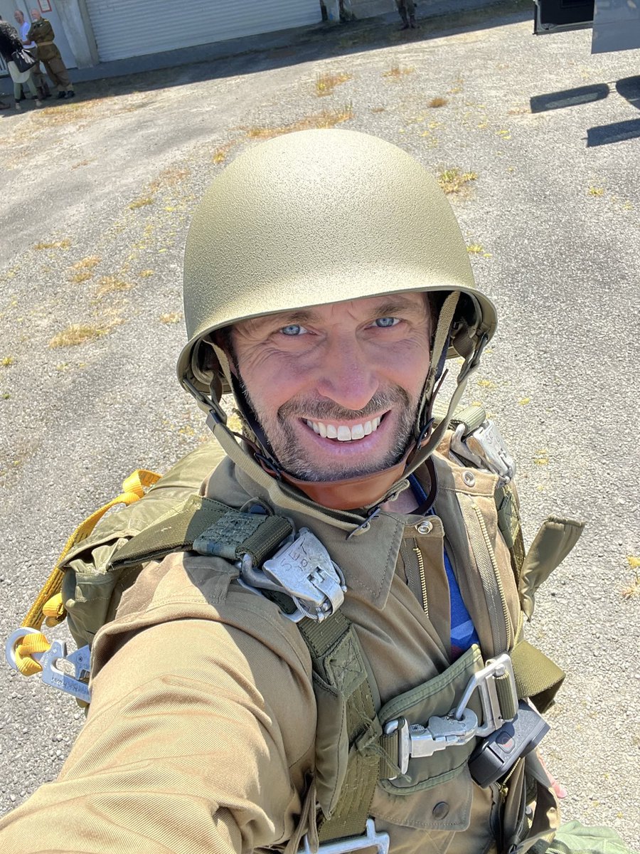 RepJasonCrow's tweet image. In Normandy and about to jump out of a plane in honor of my fellow vets that made the jump 80 years ago. #DDay #paratroopers