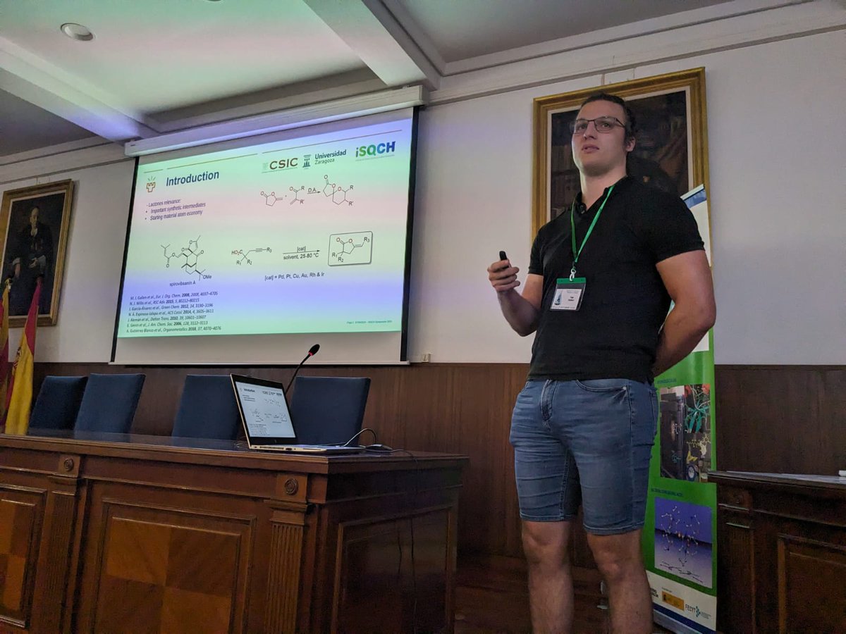 ISQCH (CSIC-UNIZAR) (@isqch) on Twitter photo With the last talk of the symposium is Hugo Boddaert showing his results on iridium and rhodium complexes with an ether bridged bis-1,2,3-triazol-5-ylidene ligand <a href="/isqch_cat_mech/">ISQCH Catalysts & Mechanisms</a> <a href="/Guisado_Barrios/">Gregorio Guisado</a>
<a href="/CSIC/">CSIC</a> <a href="/DPE_CSIC/">Postgrado CSIC</a> <a href="/unizar/">Universidad Zaragoza</a> <a href="/EscuelaUz/">Escuela de Doctorado UZ</a> <a href="/Ciencias_Unizar/">Ciencias_Unizar</a> <a href="/AragonCsic/">CSIC Aragón</a> #IIISimposioISQCH With the last talk of the symposium is Hugo Boddaert showing his results on iridium and rhodium complexes with an ether bridged bis-1,2,3-triazol-5-ylidene ligand <a href="/isqch_cat_mech/">ISQCH Catalysts & Mechanisms</a> <a href="/Guisado_Barrios/">Gregorio Guisado</a>
<a href="/CSIC/">CSIC</a> <a href="/DPE_CSIC/">Postgrado CSIC</a> <a href="/unizar/">Universidad Zaragoza</a> <a href="/EscuelaUz/">Escuela de Doctorado UZ</a> <a href="/Ciencias_Unizar/">Ciencias_Unizar</a> <a href="/AragonCsic/">CSIC Aragón</a> #IIISimposioISQCH