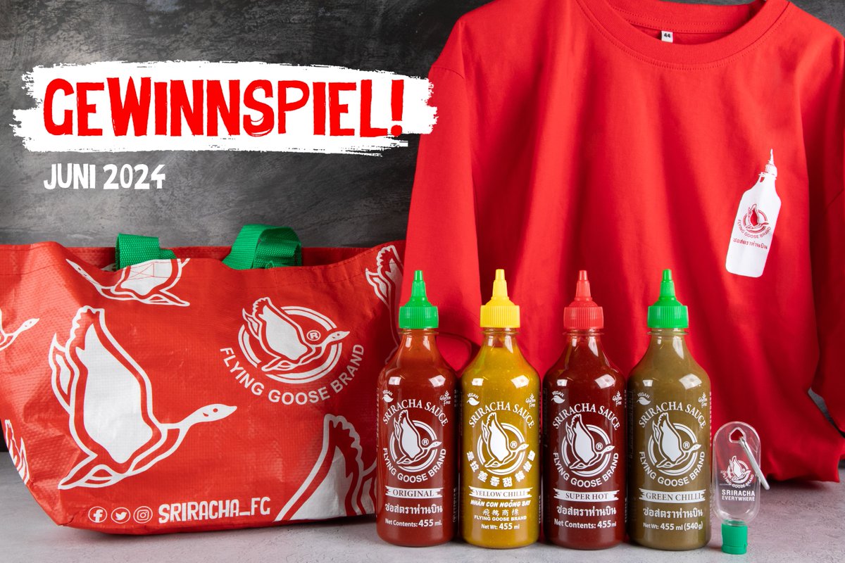 An alle Sriracha-Liebhaber 📢

Möchtet ihr dieses Flying Goose-Paket in die Hände bekommen?
Einfach FOLGEN + RT, um eine Chance auf den #GEWINN zu haben

Es gelten die AGB: bit.ly/FG-Twitter-DE
