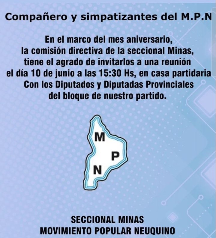 la_mpn's tweet photo. Seguimos compartiendo juntos el 63° aniversario de nuestro @MPN_OK

📍 Hoy 7 de junio en Rincón de los Sauces 🤜🏼🤛🏼
📍 Lunes 10 de junio Andacollo 🤜🏼🤛🏼

#VivaElMPN
#VivaLaMilitancia
#VivaNeuquén https://t.co/xl9QnVNflS