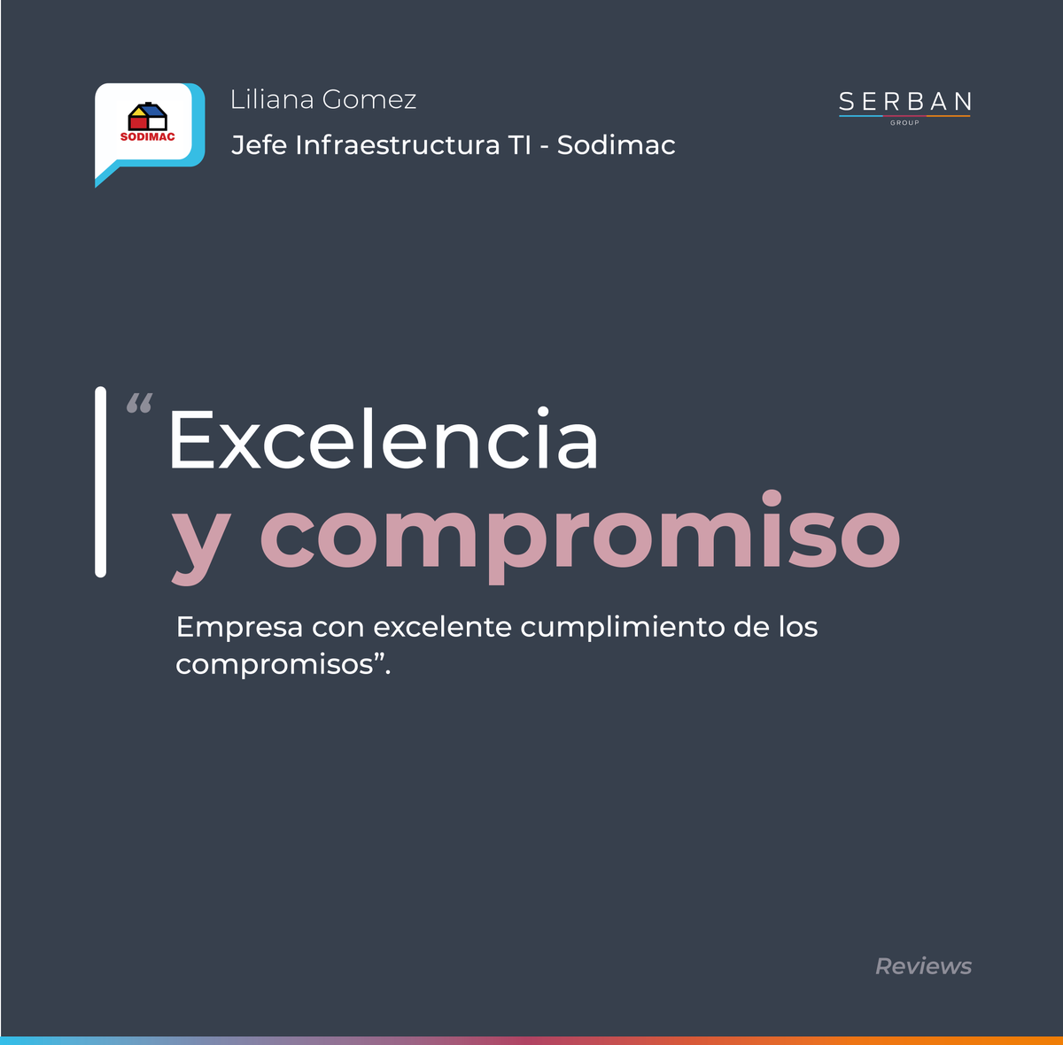 En cada interacción con nuestros clientes, nos dedicamos al 100% a dar lo mejor de nosotros y al cumplimiento de compromisos. Agradecemos a empresas como Sodimac por compartir su experiencia con nosotros.

¡Gracias!

#SGXRevolution #SerbanGroup