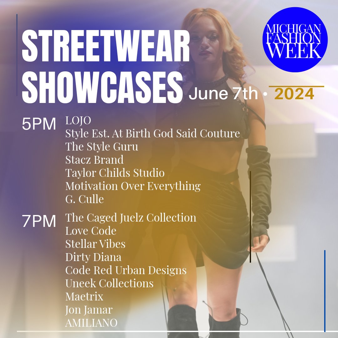 MIFashionWeek's tweet photo. Unleashing an urban edge. Discover the latest in streetwear fashion, where style meets the streets at the Godfrey Hotel in Downtown Detroit on Friday, June 7th! 🌟

Are you coming? Don’t miss out—tickets will NOT be sold at the door: https://t.co/eQ91uBUVL1 https://t.co/emEAgF1erU