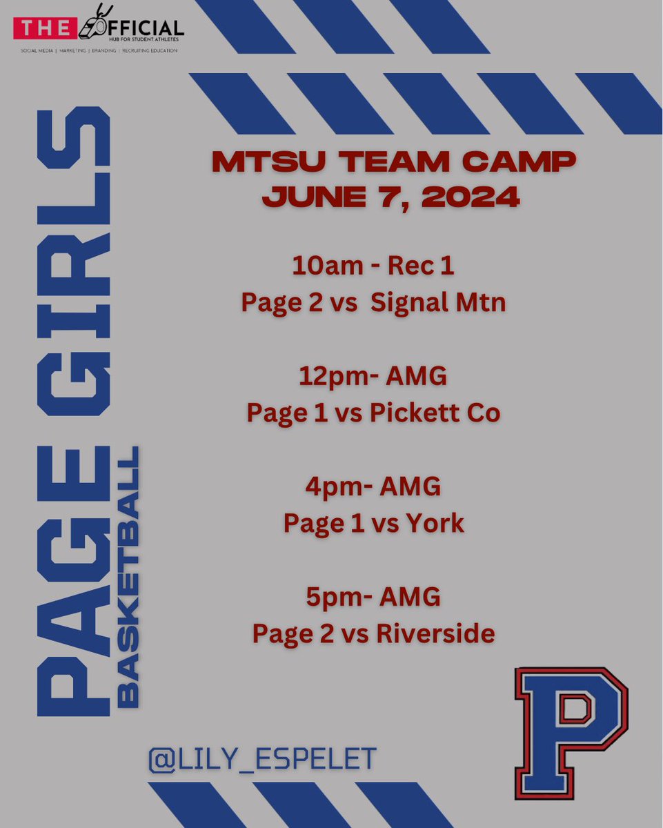 Friday, June 7th Camp Day <a href="/MT_WBB/">Middle Tennessee Women's Basketball</a> 
<a href="/theofficial_hub/">The Official Hub</a> <a href="/wcsPHSathletics/">Page High Athletics</a>